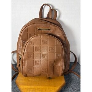 Steve‎ Madden Tan Embossed Mini Backpack Faux Leather Logo Print Bag